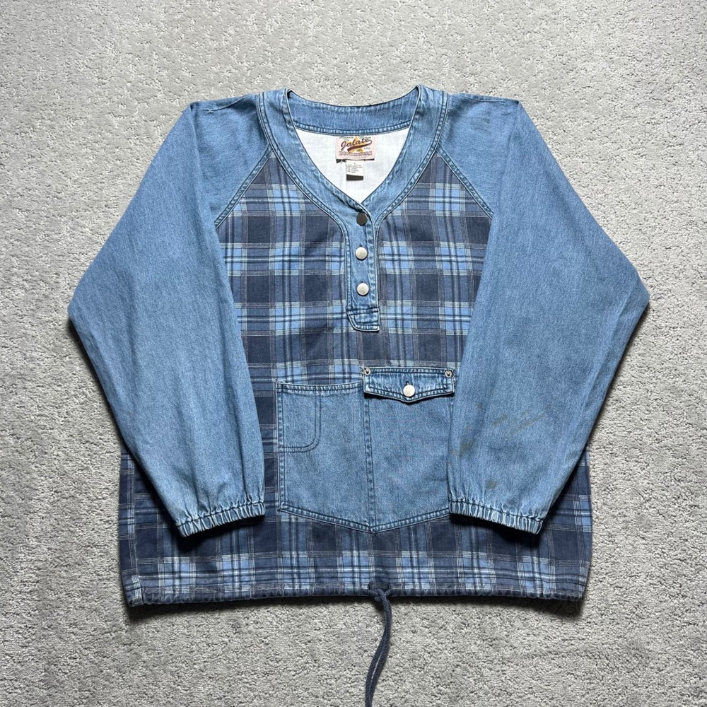 Vintage Jalate Denimwear Shirt Size Large Plaid Henley‎ Pullover Top Placket